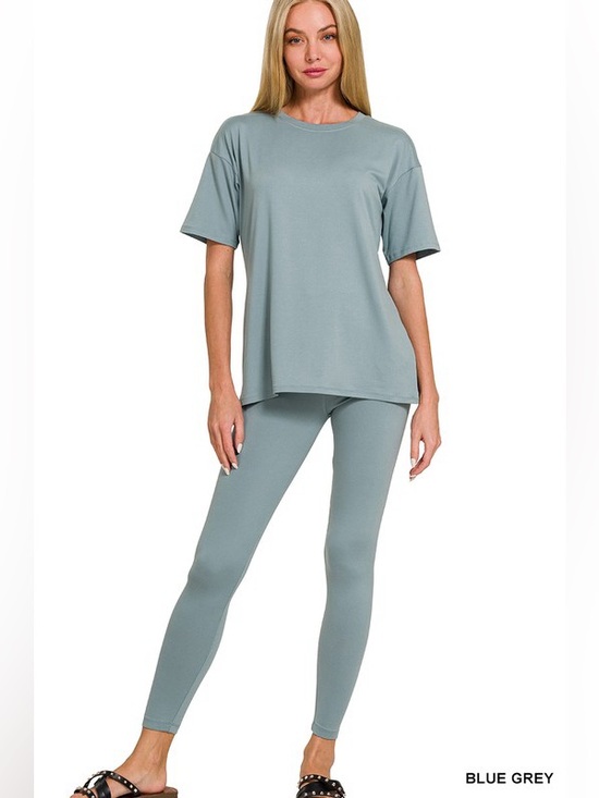 Zenana Outfitters Tops - NWT 2pc Blue Ice Zenana BRUSHED DTY MICROFIBER Tee and Leggings Set